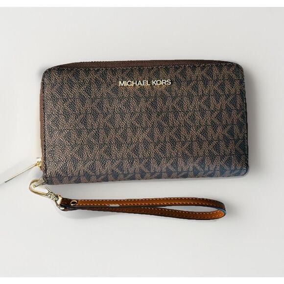 NEW Michael Kors Brown Jet Set Travel Wallet Large Wristlet Phone Case Card Slot - Picture 3 of 16